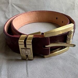 Burgundy Ostrich Leather Belt with Gold Tone Buckle